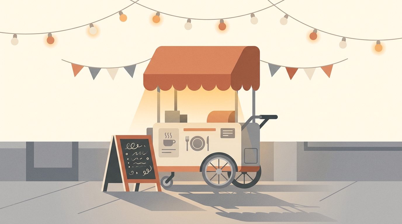 A pop-up tasting counter with a sandwich-board sign reading 'today only', illustrating the 24-hour Developer-tier deployment.