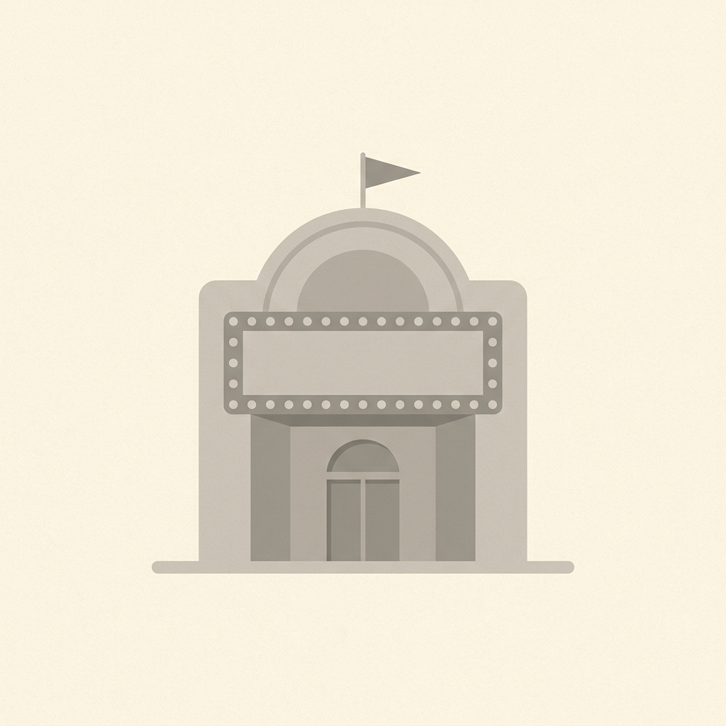 A simpler dome-roofed building with a flag pennant on top and an entirely stone-grey palette — visually distinct from the surrounding Broadway theatres, illustrating a partner-managed (Unknown lifecycle) model.